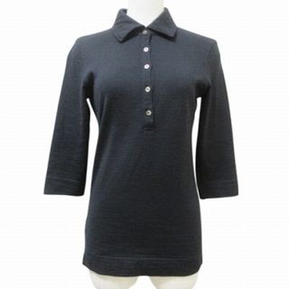 マーガレットハウエル(MARGARET HOWELL)のマーガレットハウエル 五分袖 ニットシャツ カットソー プルオーバー ウール 黒(シャツ/ブラウス(長袖/七分))