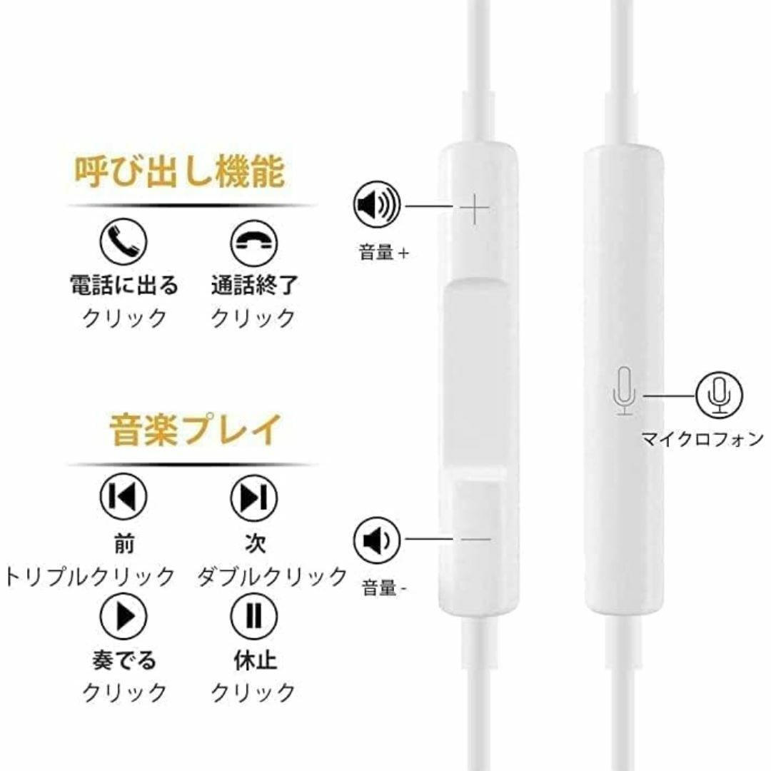 iPhone 有線 lightning イヤホン 紙 マイク リモコン スマホ/家電/カメラのスマホアクセサリー(ストラップ/イヤホンジャック)の商品写真