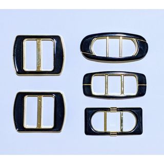 バックル　濃紺に金色　5個　ビンテージ　手芸材料　美品