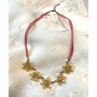 VINTAGE - アンティークネックレス ビジュー 花フラワー シルバー レトロ ラインストーン
