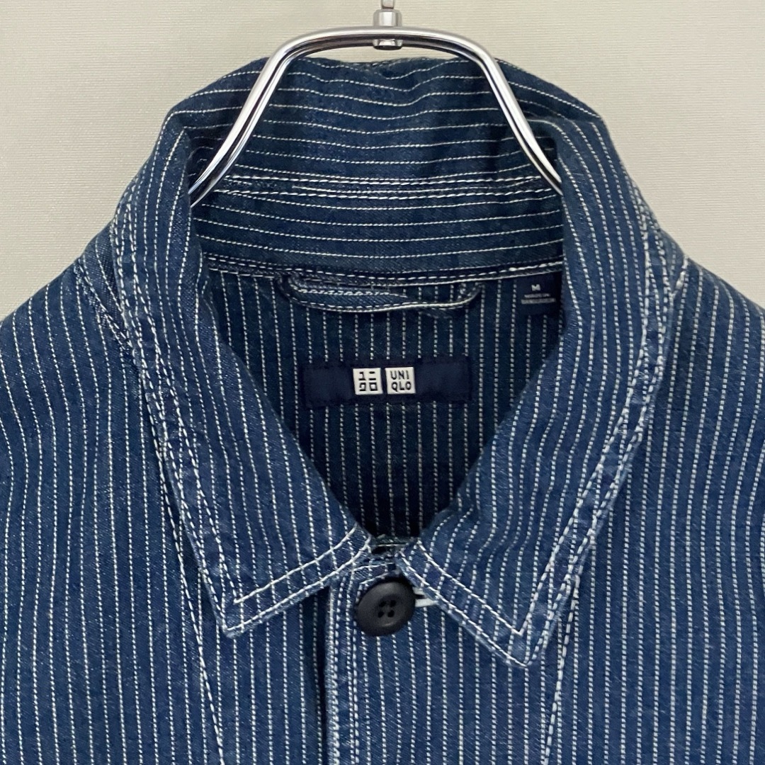 UNIQLO(ユニクロ)の未使用品★ヒッコリーデニムワークジャケット★ユニクロ446919★メンズM メンズのジャケット/アウター(Gジャン/デニムジャケット)の商品写真