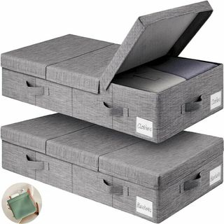 【人気商品】ベッド下収納ボックス 2個セットー綿麻 特大容量 ベッド下収納ケース(ケース/ボックス)