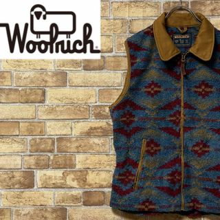 ウールリッチ(WOOLRICH)のウールリッチ　フリースベスト　アウトドア　ジップアップ　総柄　古着女子(その他)