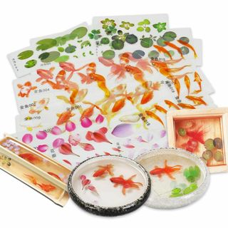 レジン 封入素材 フィルム シート 金魚イラスト 夏 和風金魚鉢 水草 浮草 桜(その他)