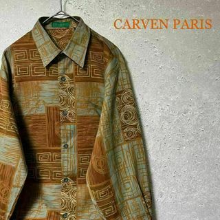 90'S CARVEN PARIS 総柄 ポリエステル 長袖 古着 菅田将暉 M(Tシャツ/カットソー(七分/長袖))