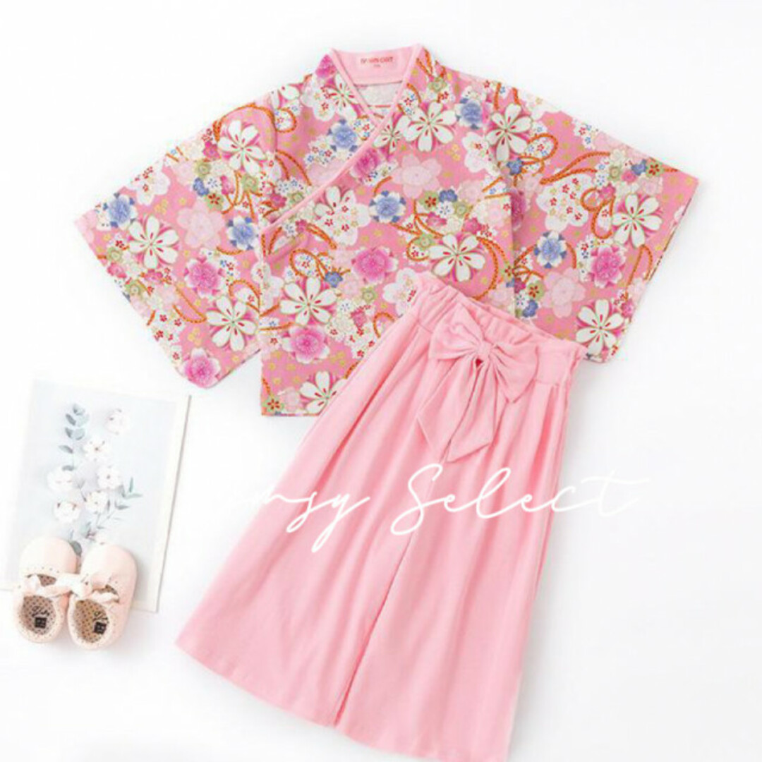【110cm】ピンク花 袴 セパレート 七五三 女の子 ひな祭り　袴セット キッズ/ベビー/マタニティのキッズ服女の子用(90cm~)(和服/着物)の商品写真