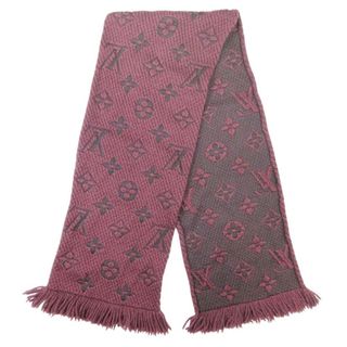ルイヴィトン(LOUIS VUITTON)の美品 LOUIS VUITTON ルイヴィトン エシャルプ ロゴマニア モノグラム シルク混 ニットマフラー ストール 413287 パープル レディース 古着 中古 USED(マフラー/ショール)