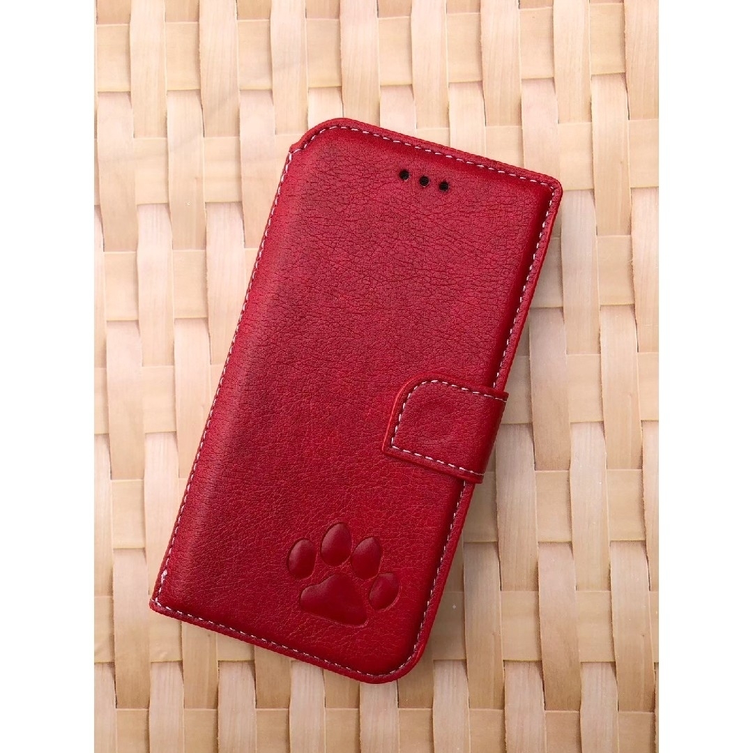 iPhone  15 レッド 肉球焼き印！高級レザー手帳型ケース スマホ/家電/カメラのスマホアクセサリー(iPhoneケース)の商品写真