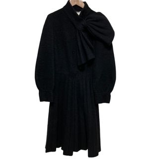 エンポリオアルマーニ(EMPORIO ARMANI)の良品 EMPORIO ARMANI エンポリオアルマーニ ウール縮絨 ビッグリボン 長袖 ひざ丈 シャツワンピース サイズ38 ブラック レディース 古着 中古 USED(ひざ丈ワンピース)
