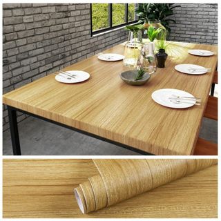 【色:木目調カ—キ_サイズ:40x300cm】VEELIKE 壁紙シール 木目調