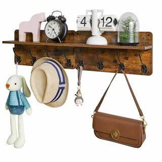 YMYNYハンガーラック壁掛け式、ハンガーフック、2点セット、8つのフック付き通