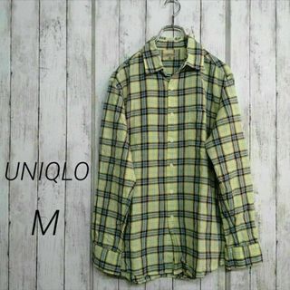 ユニクロ(UNIQLO)のUNIQLO メンズ コットンリネン カラーマドラスチェック 長袖 M 39(Tシャツ/カットソー(七分/長袖))
