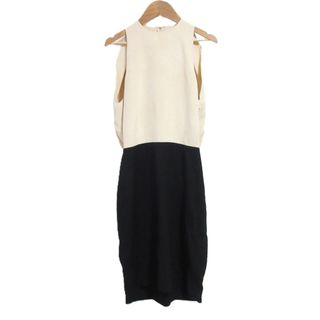 セリーヌ(CELINE)の良品 CELINE セリーヌ フィービー初期 シルク バイカラー ノースリーブ ドレスワンピース サイズ34 ベージュ ブラック レディース 古着 中古 USED(ひざ丈ワンピース)