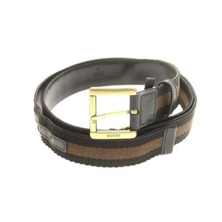 グッチ(GUCCI)の【中古】グッチ GUCCI キャンバス レザー ライン ベルト ブラックxカーキ【サイズ85】【メンズ】(ベルト)