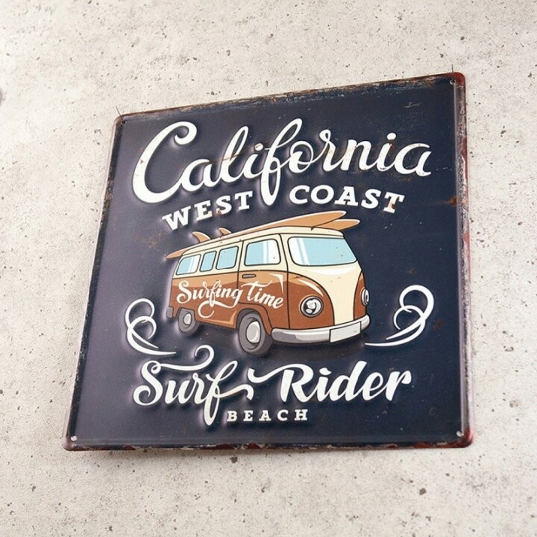 デザイン看板】ワーゲンバスカリフォルニア 海★絵アメリカン雑貨ブリキ看板 車 インテリア/住まい/日用品のインテリア小物(その他)の商品写真