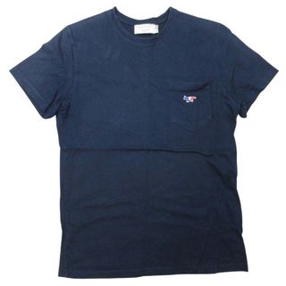 MAISON KITSUNE' - MAISON KITSUNE メゾンキツネ トリコロールフォックス パッチ クラシック ポケット Tシャツ 半袖 カットソー XS 紺 ネイビー メンズ 古着 中古 USED