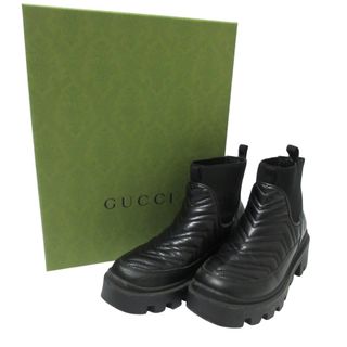 グッチ(GUCCI)の良品 GUCCI グッチ キルティングレザー ショート チェルシーブーツ 37 約24.0cm ブラック レディース 古着 中古 USED(ブーツ)