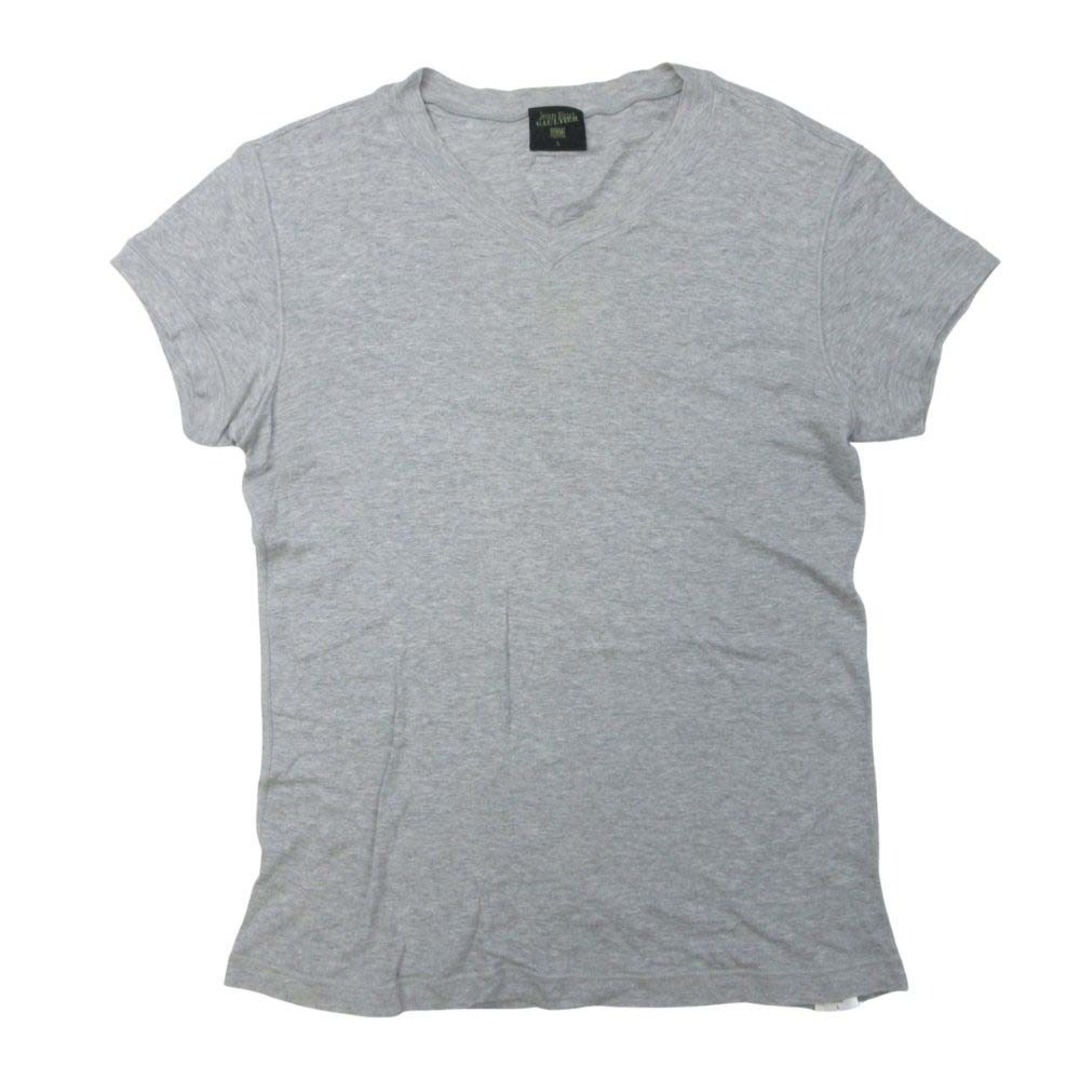 Jean Paul GAULTIER HOMME ジャンポールゴルチエ オム Vネック Tシャツ 半袖 無地 ワンポイント カットソー L グレー メンズ 古着 中古 USED メンズのトップス(Tシャツ/カットソー(半袖/袖なし))の商品写真