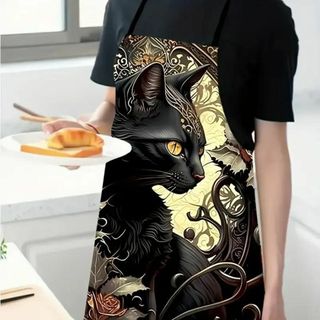 魅力的な黒猫プリントエプロン 防水、料理・ベーキング・BBQ(その他)