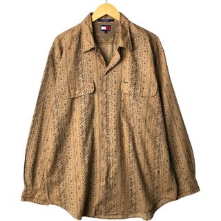 トミーヒルフィガー(TOMMY HILFIGER)の古着 90年代~ トミーヒルフィガー TOMMY HILFIGER オープンカラー 総柄 ネイティブ柄 長袖 リネンシャツ メンズL相当 ヴィンテージ /eaa570124(シャツ)