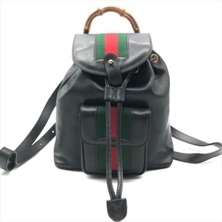 グッチ(GUCCI)の良品 GUCCI グッチ シェリーライン バンブー ハンドル ヴィンテージ レザー　リュック バッグ パック ブラック レディース ブランド a9187(リュック/バックパック)