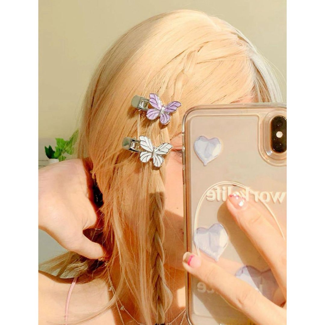 蝶ヘアクリップ 4個　ヘアバレッタ ダックビルクリップ ヘアピン 装飾 レディースのヘアアクセサリー(ヘアピン)の商品写真