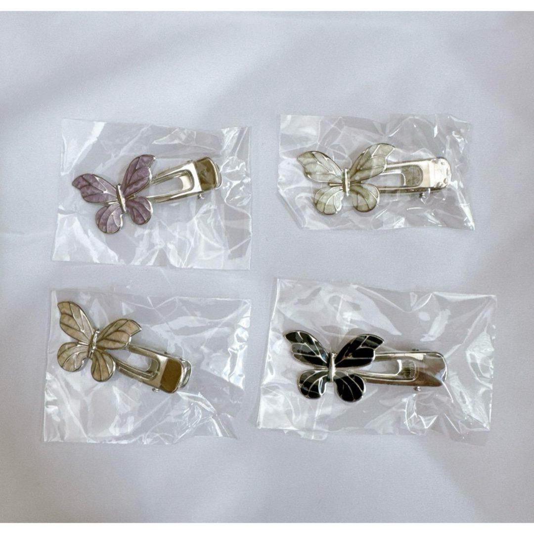 蝶ヘアクリップ 4個　ヘアバレッタ ダックビルクリップ ヘアピン 装飾 レディースのヘアアクセサリー(ヘアピン)の商品写真