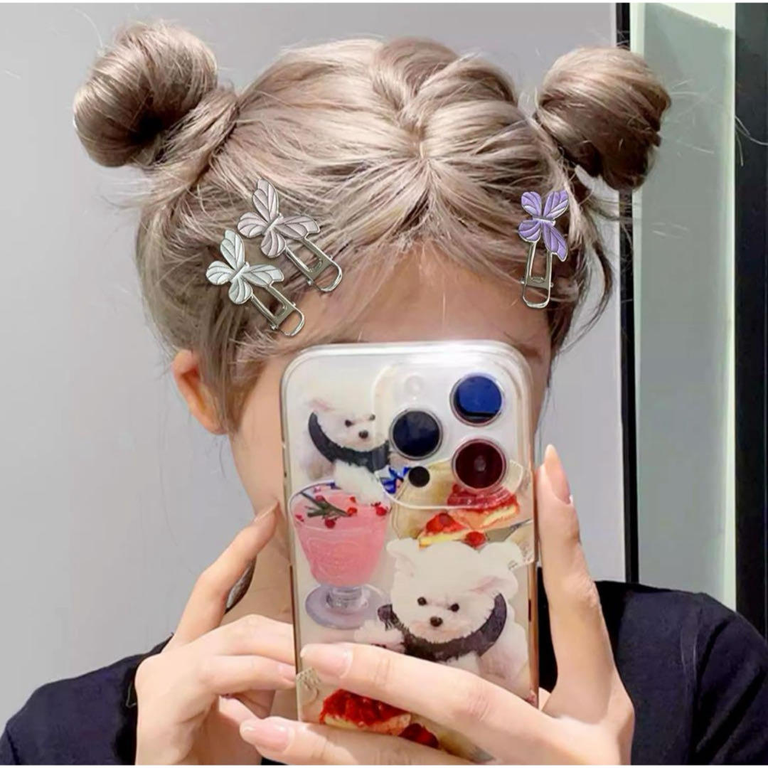 蝶ヘアクリップ 4個　ヘアバレッタ ダックビルクリップ ヘアピン 装飾 レディースのヘアアクセサリー(ヘアピン)の商品写真