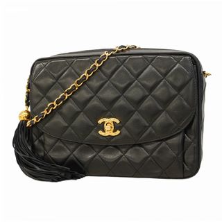 シャネル(CHANEL)の【5gd4127-h】シャネル ショルダーバッグ マトラッセ フリンジ付きチェーンショルダー ラムスキン ブラック ゴールド金具【中古】レディース(ショルダーバッグ)