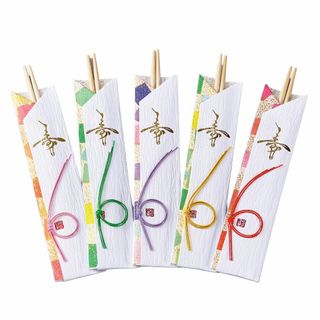 ひのき祝い箸 5色揃 金寿 | 日本製 割箸 祝い膳 水引 夏祭り 帰省 御祭り