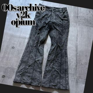 2000's blackdenim flare pants bleach y2k(デニム/ジーンズ)