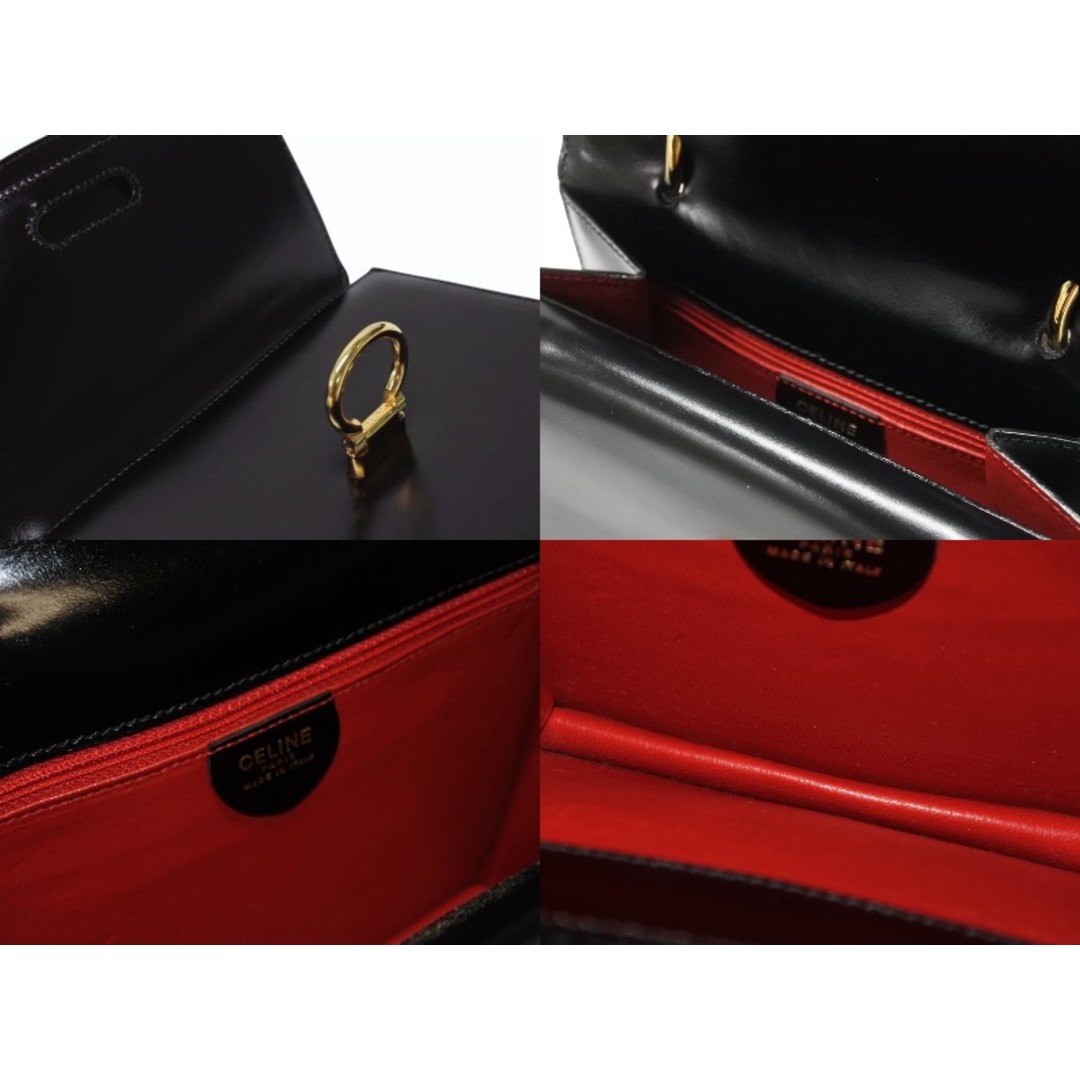 CELINE(セリーヌ)の極美品 CELINE セリーヌ ハンドバッグ ガンチーニ ダブルフラップ ヴィンテージ レザー ブラック ゴールド金具 中古 4b004826 レディースのバッグ(ハンドバッグ)の商品写真