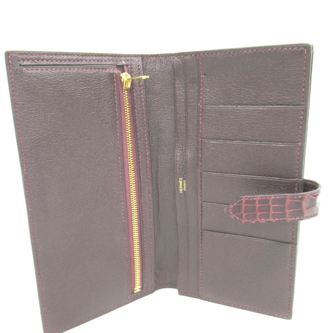 HERMES(エルメス)のエルメス 二つ折り財布 ベアンスフレ アリゲーター ボルドー系 Z刻 KR90581 中古 メンズのファッション小物(折り財布)の商品写真
