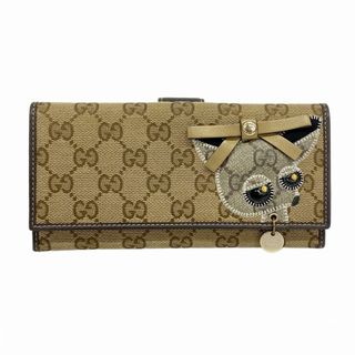 グッチ(GUCCI)の【5gd4389】グッチ 長財布 GGキャンバス チワワ 226154 キャンバス ベージュ ブラウン シャンパンゴールド金具【中古】レディース(財布)