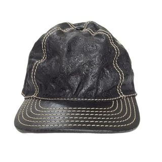 グッチ(GUCCI)のGUCCI(グッチ) キャップ XL - 黒 シマライン コットン、レザー(キャップ)