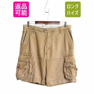 ラルフローレン(Ralph Lauren)の00s ポロ ラルフローレン カーゴ ショーツ メンズ 32 オールド ヴィンテージ 加工 ショートパンツ ヘリンボーン ミリタリー ノータック 茶(ショートパンツ)