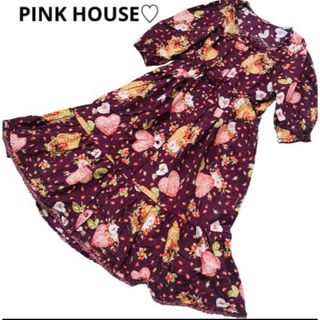 ピンクハウス(PINK HOUSE)のピンクハウス　籠苺　ベリーハート柄ロングワンピース　薔薇ローズ(ロングワンピース/マキシワンピース)