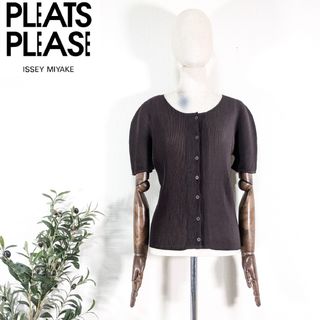 プリーツプリーズイッセイミヤケ(PLEATS PLEASE ISSEY MIYAKE)のプリーツプリーズ　イッセイミヤケ　プリーツ　カーディガン　五分袖　ミスト　L(カーディガン)