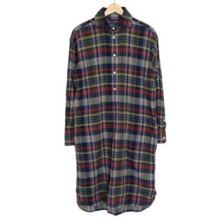 ポロラルフローレン(POLO RALPH LAUREN)のPOLObyRalphLauren(ポロラルフローレン) ワンピース サイズ6 M レディース - ネイビー×レッド×マルチ レギュラーカラー/長袖/ひざ丈/チェック柄/シャツワンピ(その他)