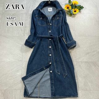 ZARA - 美品【ZARA】ロング デニム シャツワンピース 羽織 Aライン インディゴ M