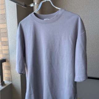 ユニクロ(UNIQLO)のUNIQLO U エアリズムコットンオーバーサイズT五分袖 パープル Lサイズ(Tシャツ/カットソー(半袖/袖なし))