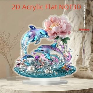2D フラット アクリルスタンド イルカ 宝石プリント 置物 0048-2