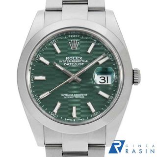 ロレックス(ROLEX)のロレックス デイトジャスト41 126300 ミントグリーン バー フルーテッドモチーフ 3列 オイスターブレス ランダム番 メンズ 中古 腕時計(腕時計(アナログ))