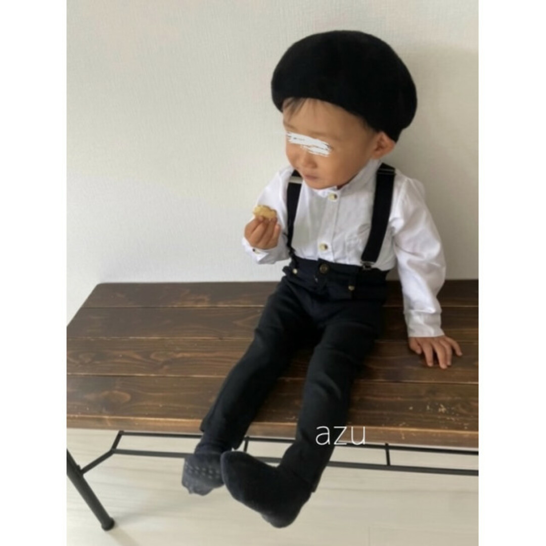 キッズ 子供服 100 白シャツ サスペンダー パンツ ズボン 3点セット 韓国 キッズ/ベビー/マタニティのキッズ服男の子用(90cm~)(ドレス/フォーマル)の商品写真
