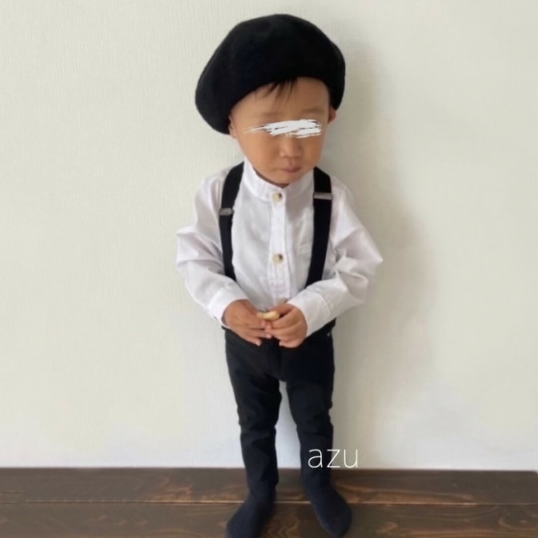 キッズ 子供服 100 白シャツ サスペンダー パンツ ズボン 3点セット 韓国 キッズ/ベビー/マタニティのキッズ服男の子用(90cm~)(ドレス/フォーマル)の商品写真