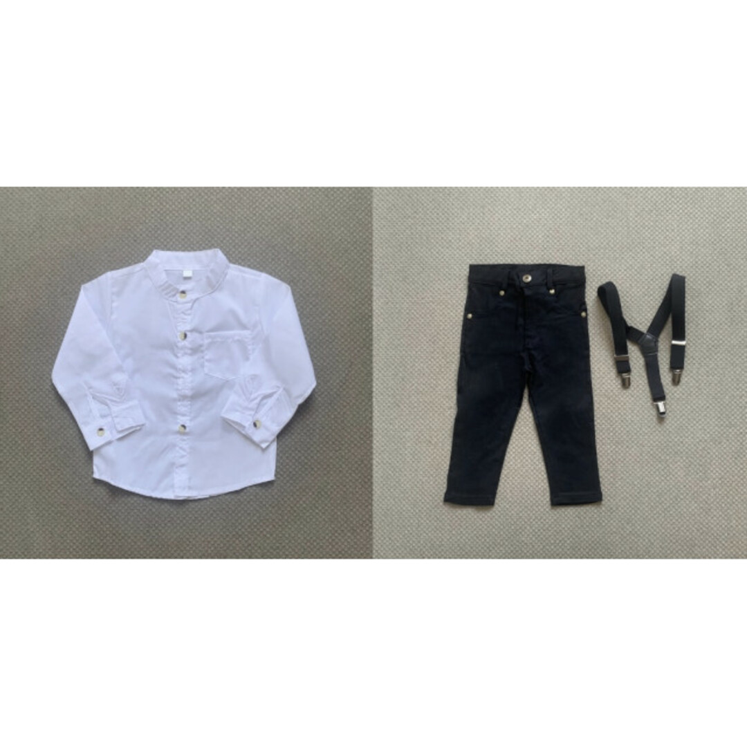 キッズ 子供服 100 白シャツ サスペンダー パンツ ズボン 3点セット 韓国 キッズ/ベビー/マタニティのキッズ服男の子用(90cm~)(ドレス/フォーマル)の商品写真