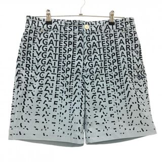 【美品】パーリーゲイツ ハーフパンツ ライトブルー×ネイビー ロゴ総柄 ストレッチ メンズ 4(M) ゴルフウェア PEARLY GATES