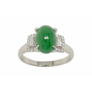 Pt900 翡翠3.92ct 2Pバケット・メレダイヤ0.30ct デザイン リング #16【新宿店】【中古】【新着】(リング(指輪))