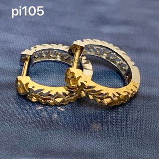 新品　ピアス メンズ フープ K18 ホワイト 中折れ 両耳 レディース(ピアス)
