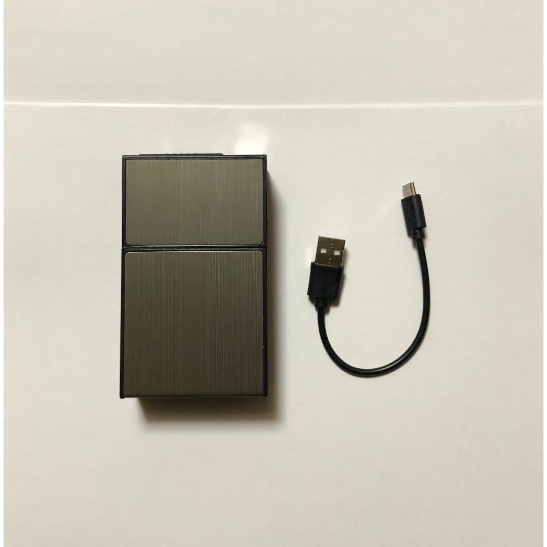 タバコケース 電子ライター 内蔵 グレー USB充電 アルミ メンズのファッション小物(タバコグッズ)の商品写真